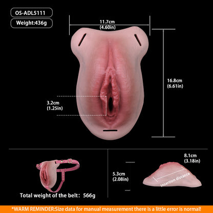 Silicone Pussy Panties in Bespoke Finish with Leather Harness | Seductive Transgender Vaginal Gaff for Private Boudoir Play