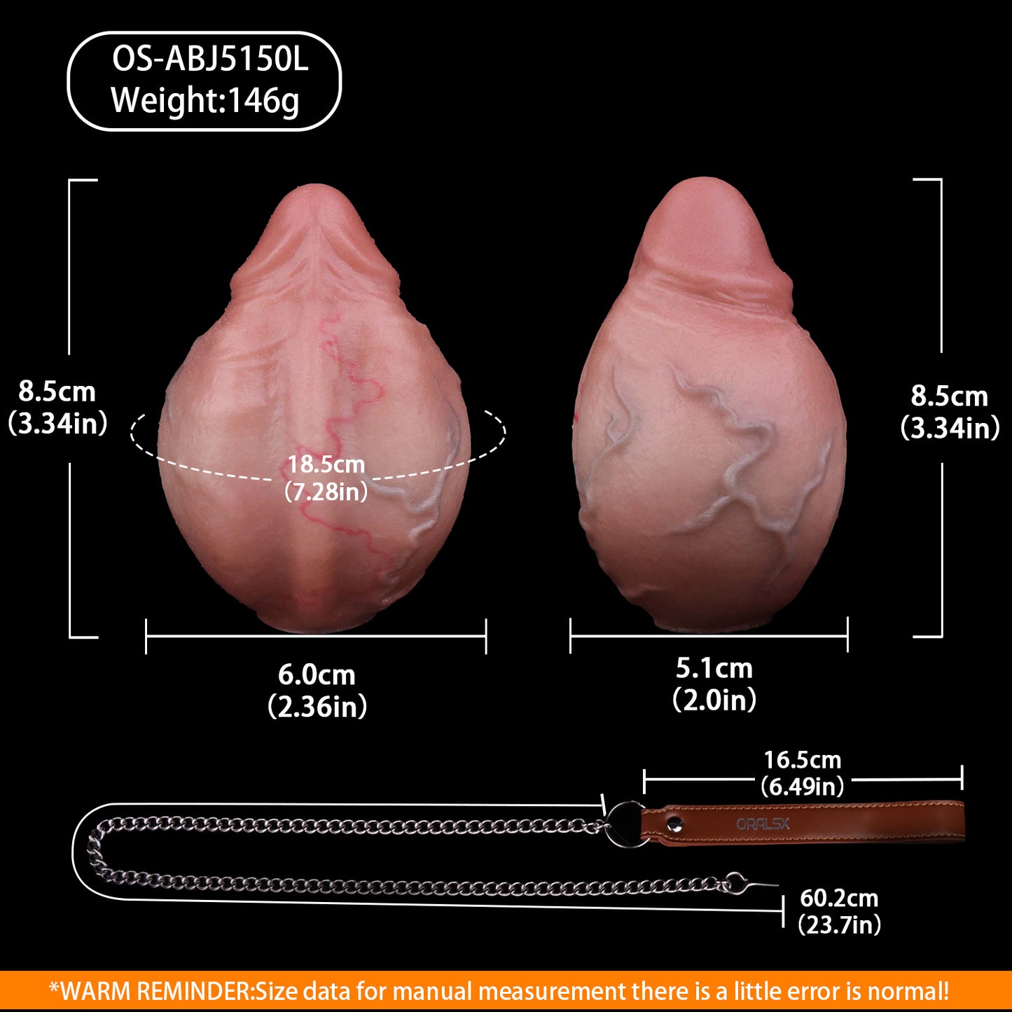 Realistischer Butt Plug in Penisform – Hodenhaut-Textur, Venenrelief & Abnehmbare Stahlkette aus Platin-Silikon (S/L)