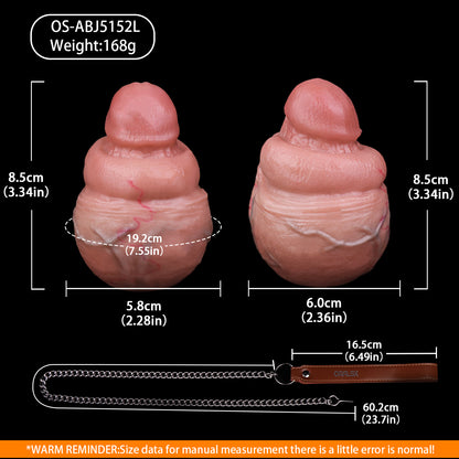 Butt Plug mit Eichel & Hodenpaar – Realistisches Frenulum, Venenrelief & Abnehmbare Stahlkette aus Platin-Silikon (S/L)