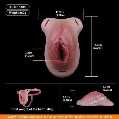 Silikon-Pussy-Panties mit offenen Schamlippen & Lederriemen | Ultimatives Transgender Vaginal-Gaff für intime Rollenspiele