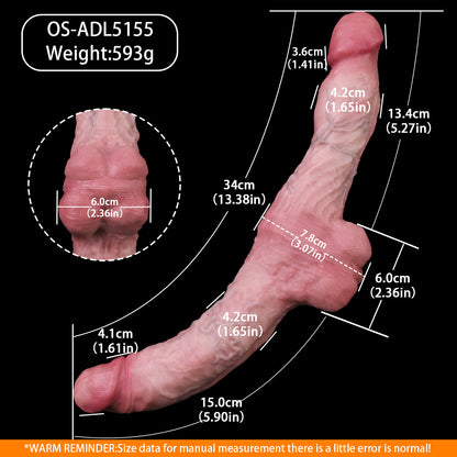 Doppeldildo mit Spiralschaft & Hoden – Realistisches Venenrelief, Zwei Köpfe & Platin-Silikon für Frauen & Lesbische Paare