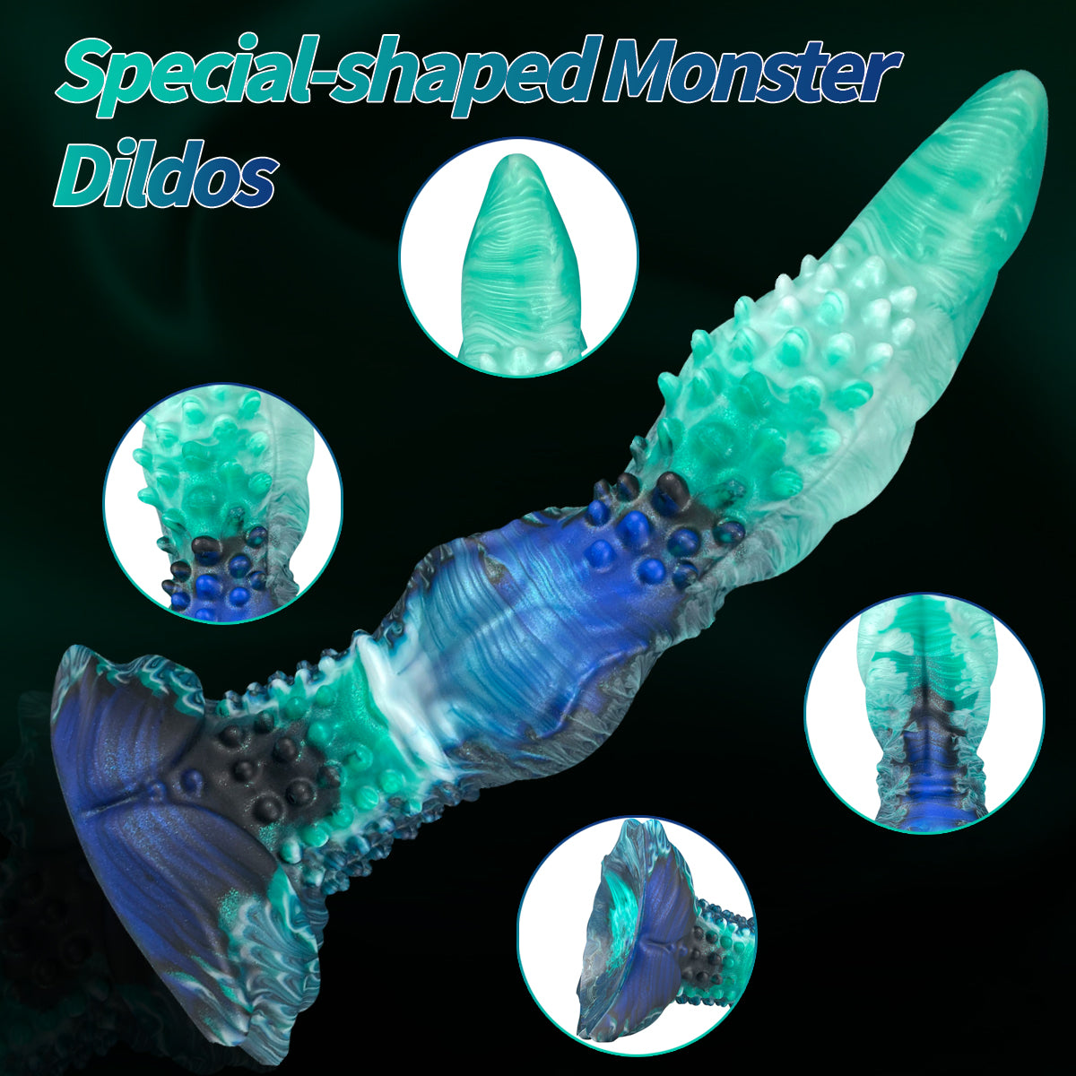 Fantasy Dildo Deep Sea – Mint Green-Blue, Dense Triple-Nobs & Strong Suction Cup
