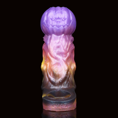 Kürbiskopf Penis Sleeve in Violett-Orange – Offene Eichel, Platin-Silikon & Grusel-Design