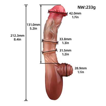 Heated Vibrating Dildo with Testicles | Platinum Silicone | 10 Vibration Modes