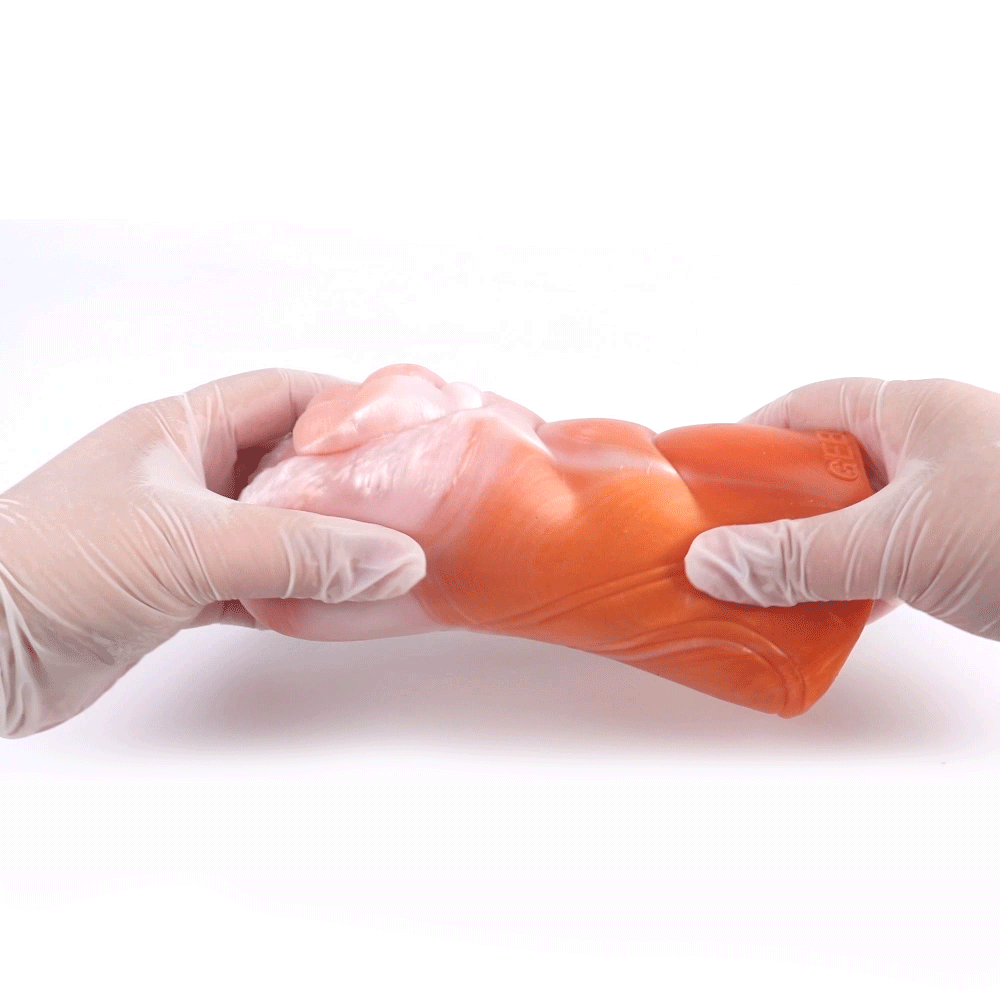 Waschbär-Vulva Pocket Pussy im Corgi-Orange mit Bauch-Fellstruktur & Vaginal-Anal-Doppelkanal – Corgi-Orange-Perlweiß, Dreiphasen-Kanal & Platin-Silikon