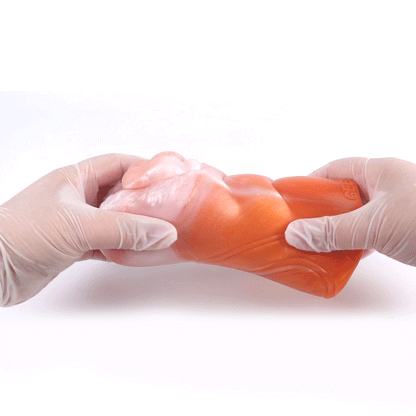 Waschbär-Vulva Pocket Pussy im Corgi-Orange mit Bauch-Fellstruktur & Vaginal-Anal-Doppelkanal – Corgi-Orange-Perlweiß, Dreiphasen-Kanal & Platin-Silikon
