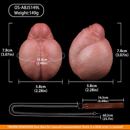 Realistischer Butt Plug im Hautton – Anatomischer Kugel-Analplug mit Hoden, Edelstahlkette & Lederband für Anfänger und BDSM-Spiele