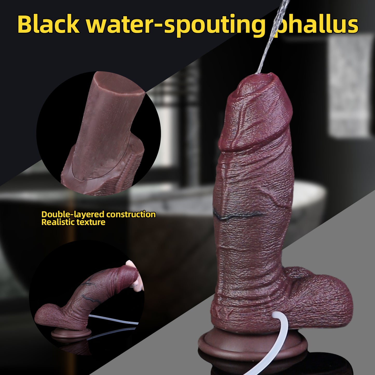 Black Silicone Dildo Dunkel & Kompromisslos – Tactical BBC Dildo mit Doppel-Ejakulationssystem und Hyper