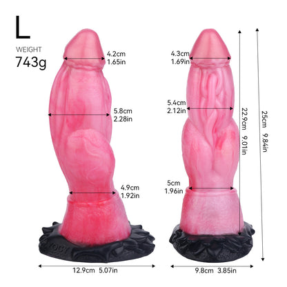 Dragon Dildo Tyrannosaurus in Mittlerem Rosenrosa – Muskelstruktur, Perlweiß-Hochglanz, Saugnapf & S/M/L aus Platin-Silikon