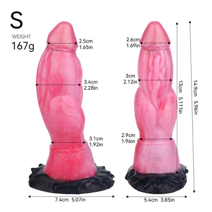 Dragon Dildo Tyrannosaurus in Mittlerem Rosenrosa – Muskelstruktur, Perlweiß-Hochglanz, Saugnapf & S/M/L aus Platin-Silikon